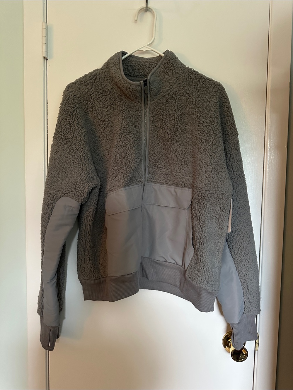 Xersion Gray Sherpa Full-Zip Bomber Jacket